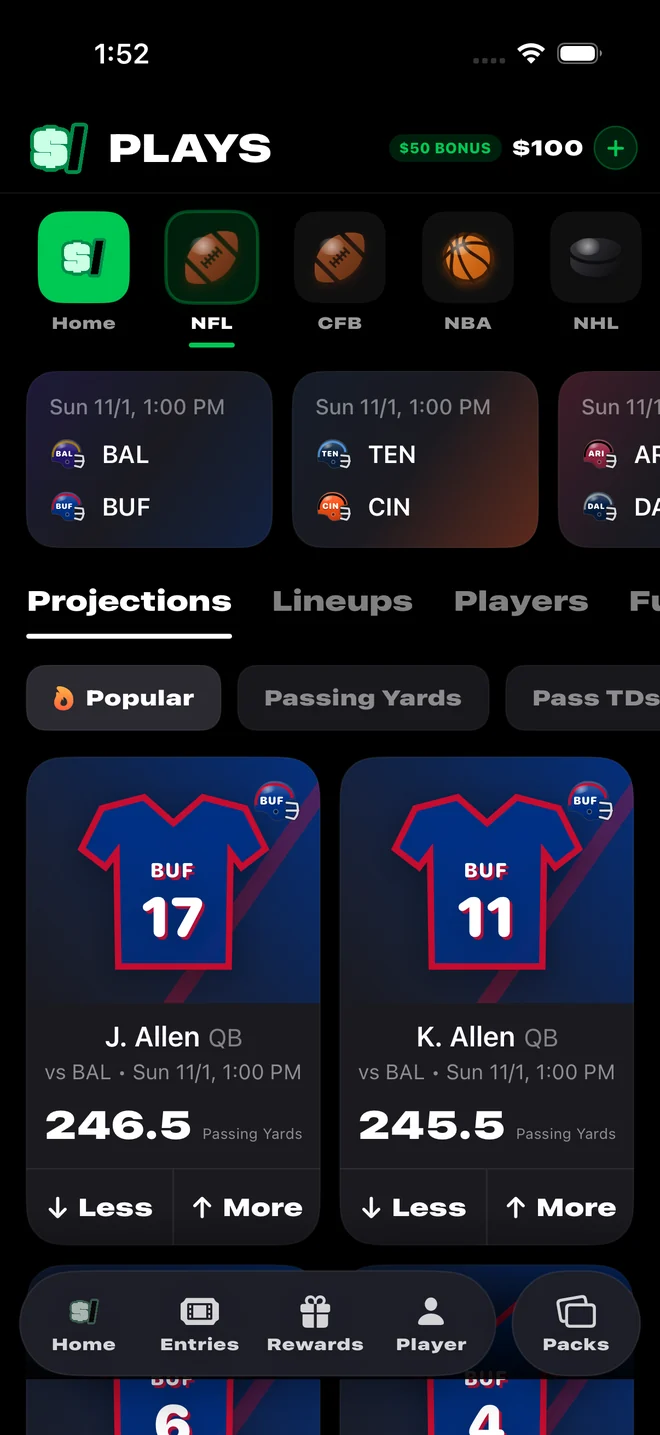 Player picks in the Sidelines app